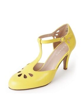 D'Orsay Yellow T-Strap Mid Heel Pump